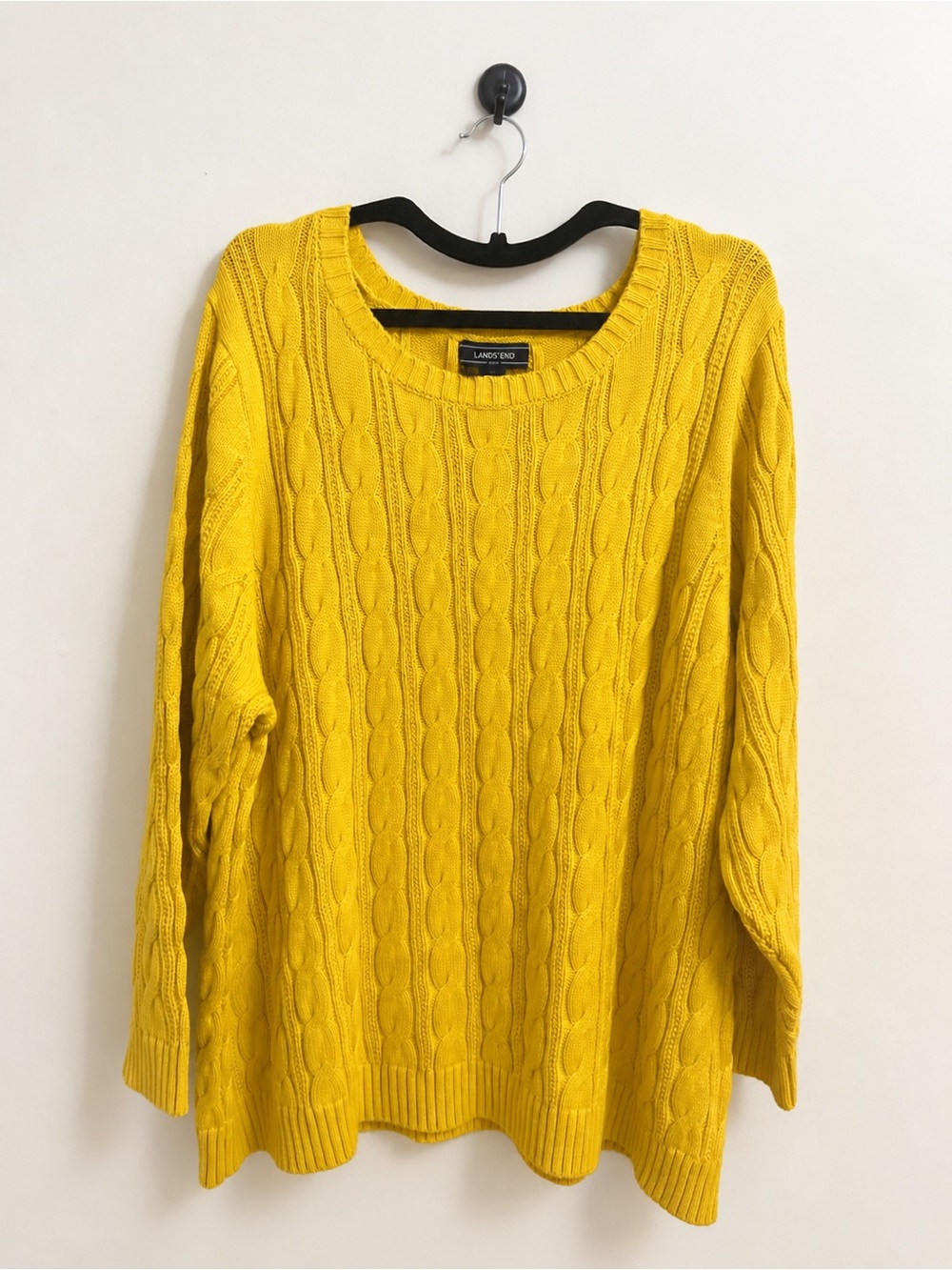 Lands' End Women's Drifter Cable Knit Pullover Sweater - Mustard Yellow